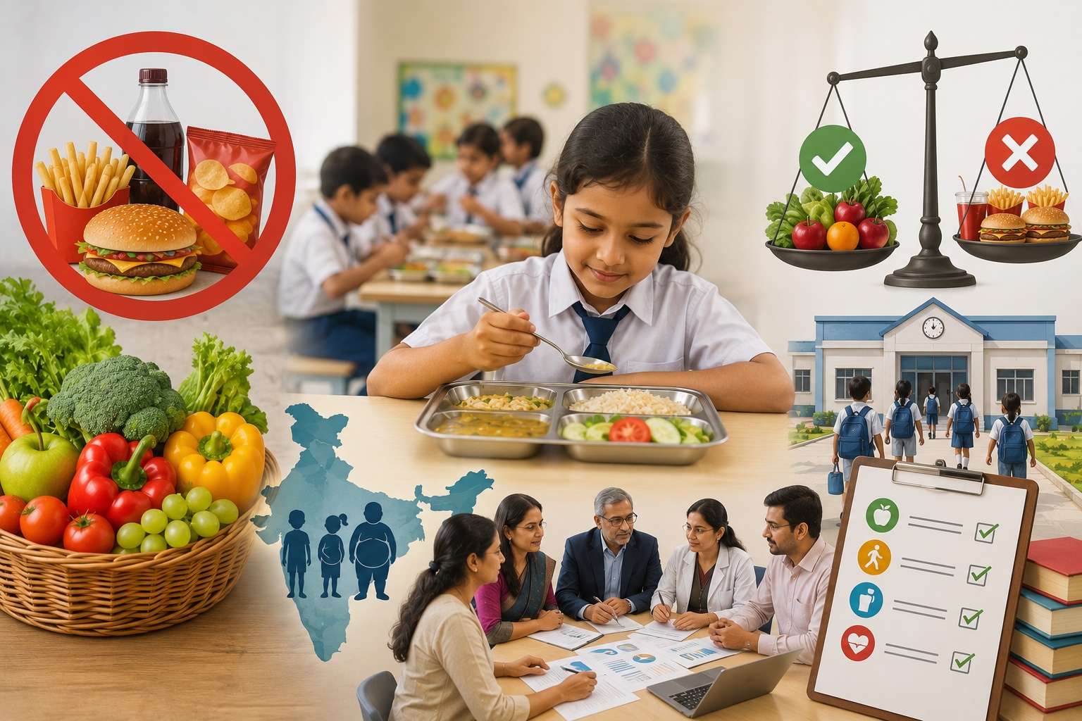 School child eating healthy meal with policy discussion on childhood obesity in India