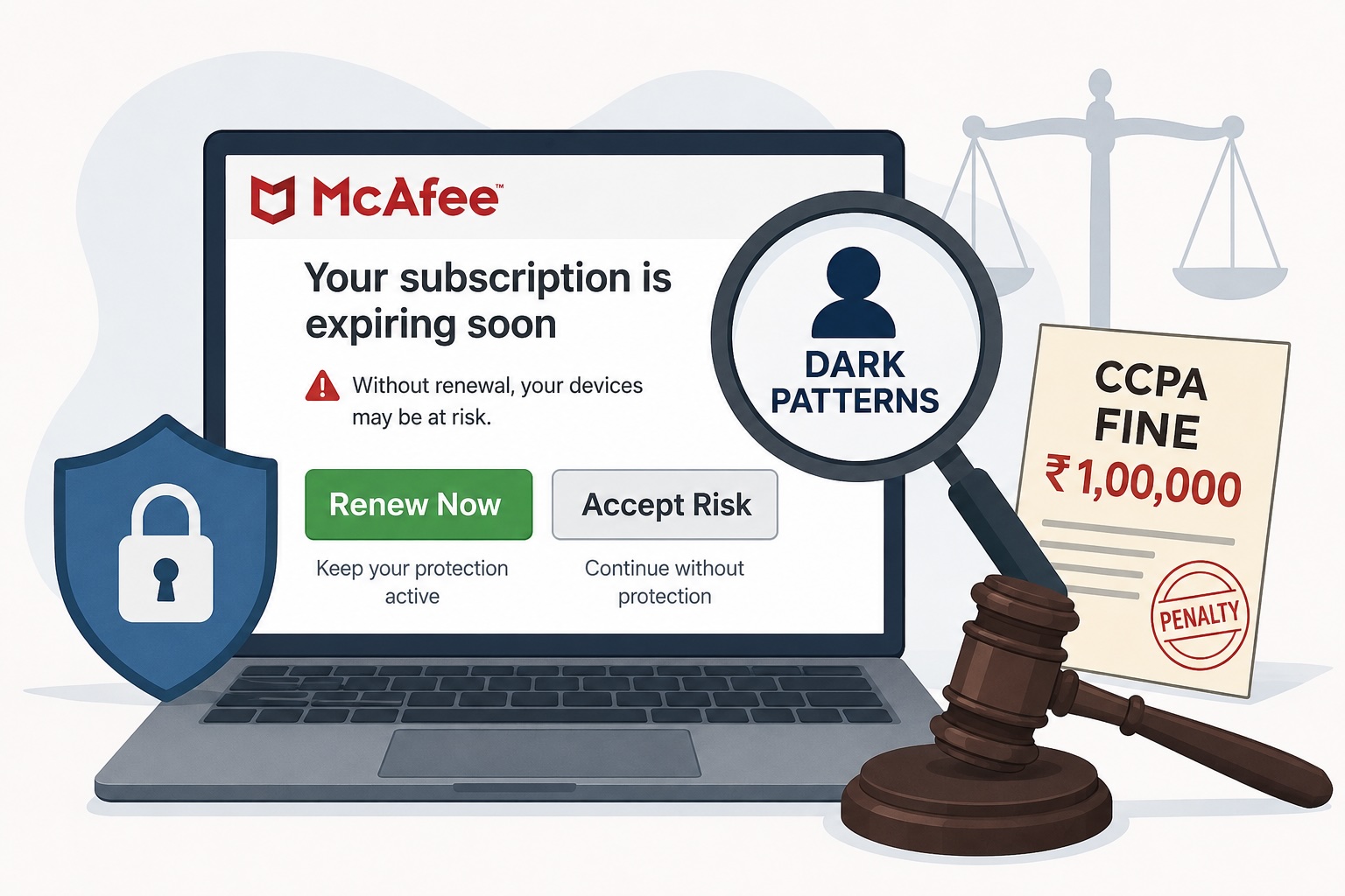 McAfee dark patterns CCPA fine illustration